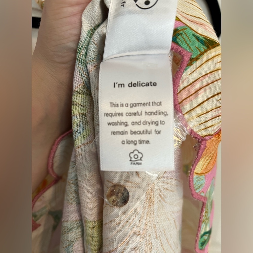 Farm Rio Guaragarden Euroflax Linen Midi Dress Yellow Pink XL NWT - Picture 10 of 13